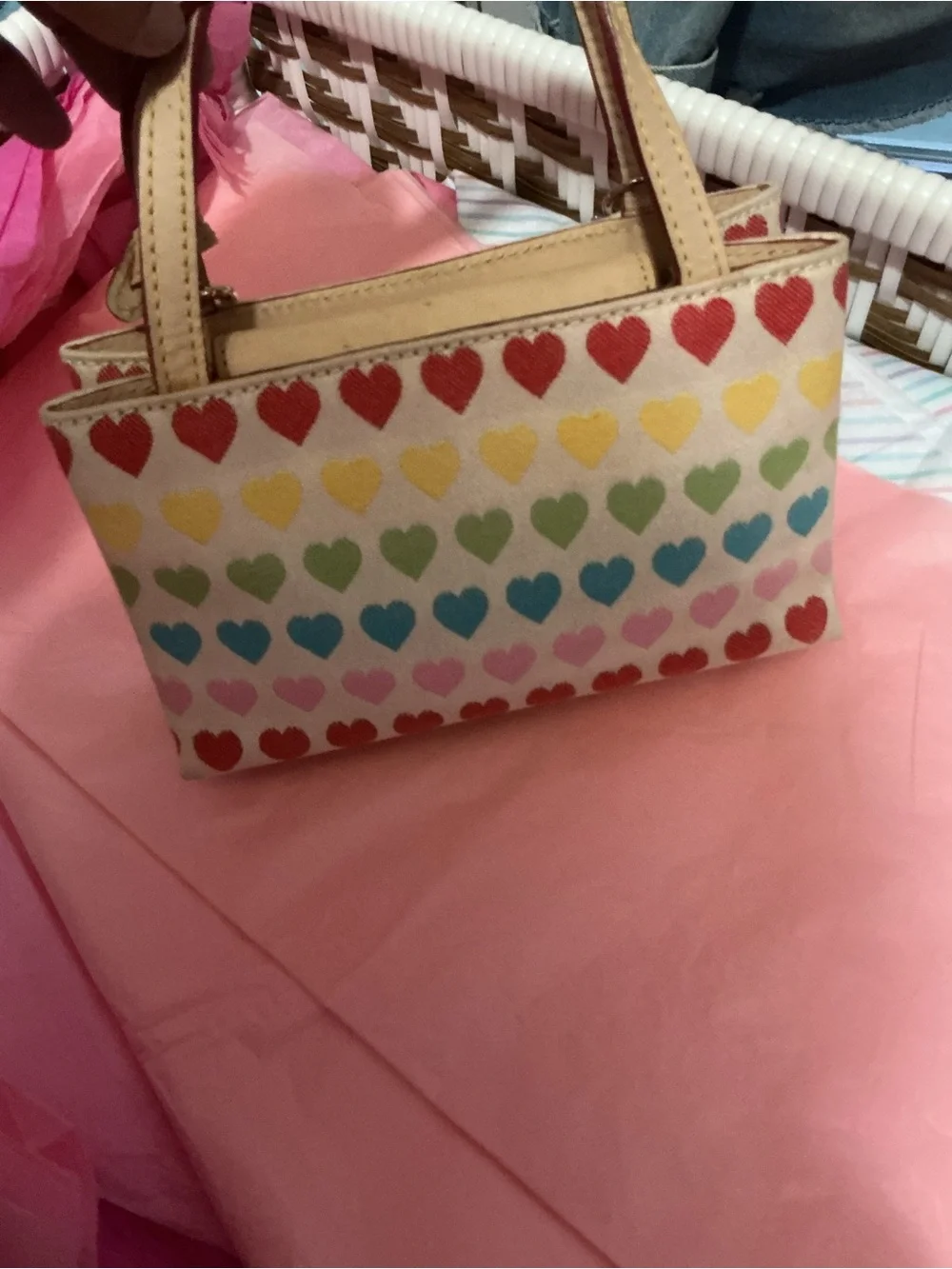 Dooney & Bourke Multicolor Heart Print Satchel - hand baCream with Rainbow Heart
